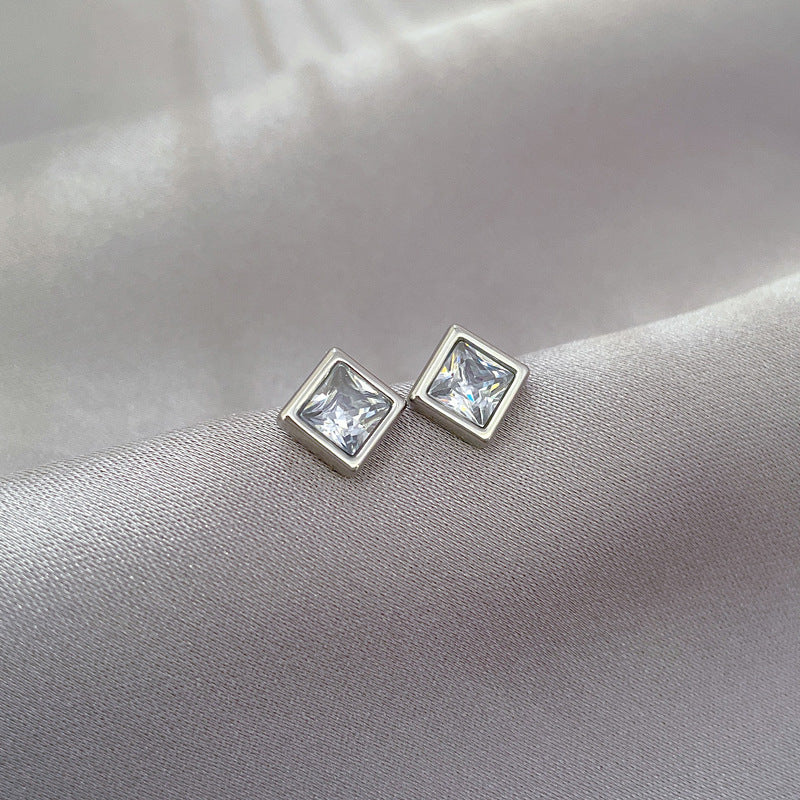 Minimalist Titanium Steel Geometric Stud Earrings with Rhinestone for Women