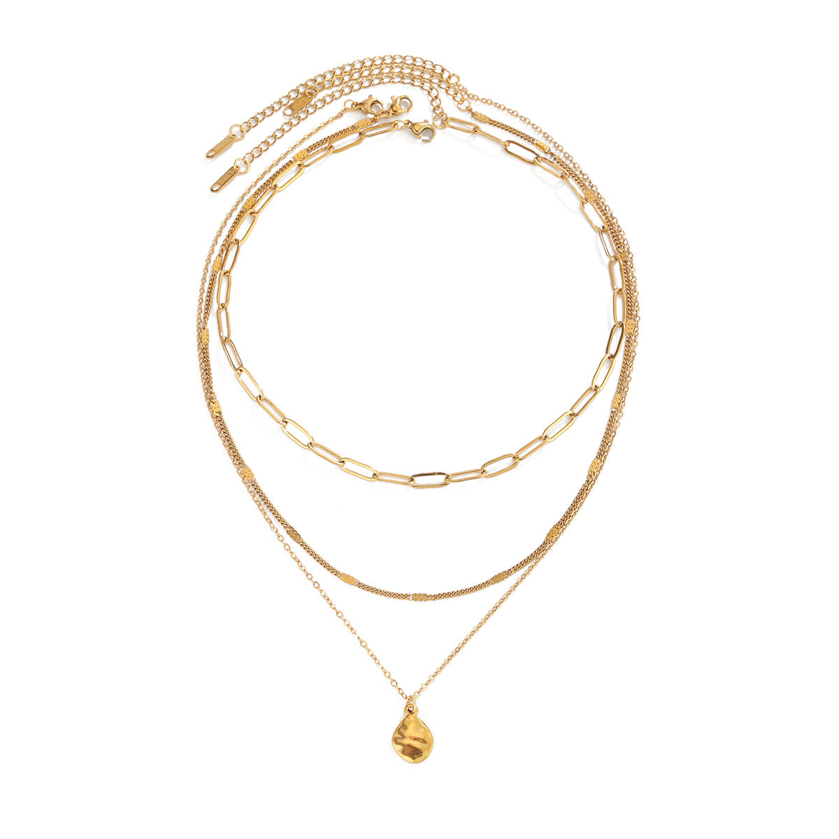 Hip-hop 18K Gold Plated Geometric Round Brushed Stainless Steel Pendant Necklace for Women