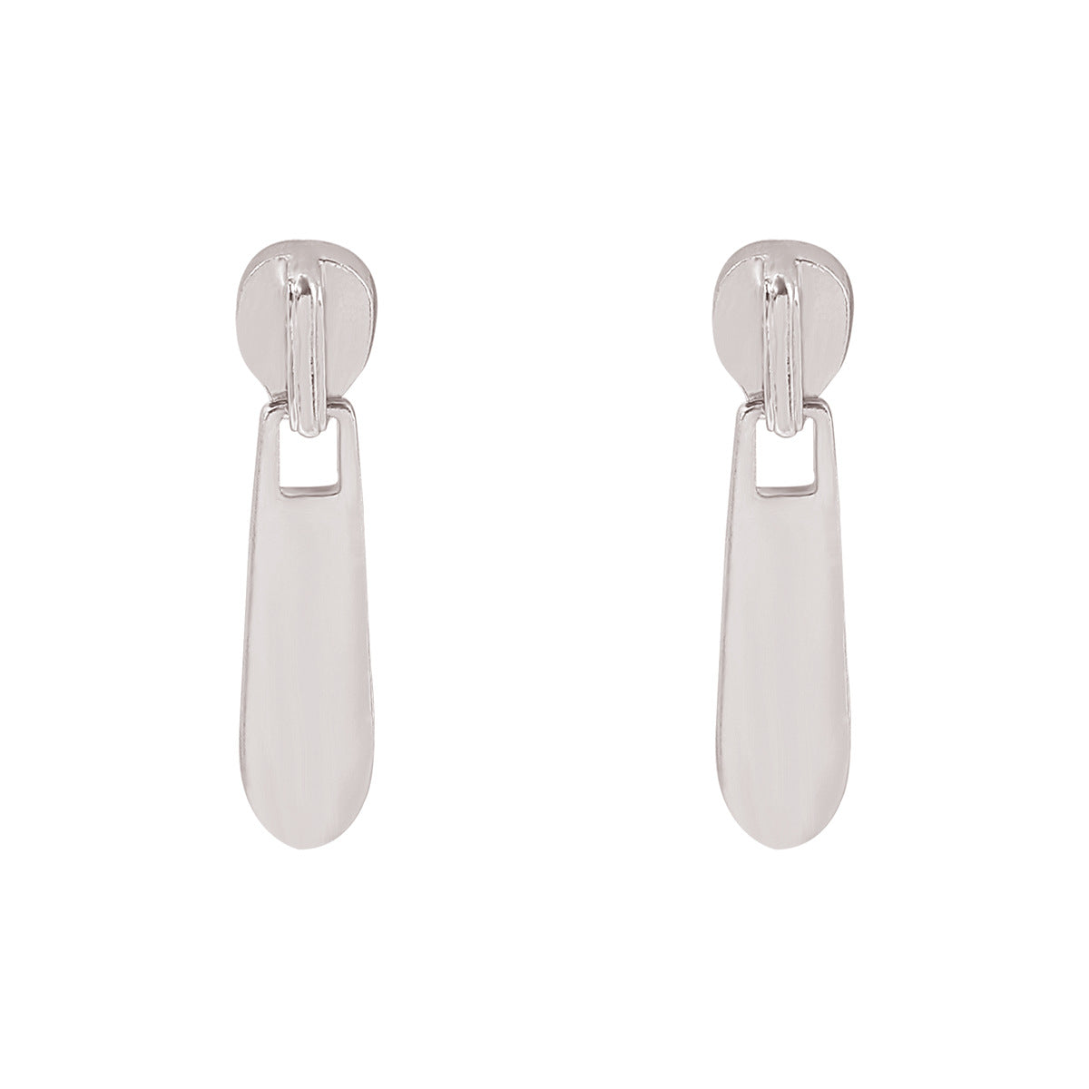 Pendientes Geométricos de Aleación con Cremallera y Acabado Galvanizado para Mujer