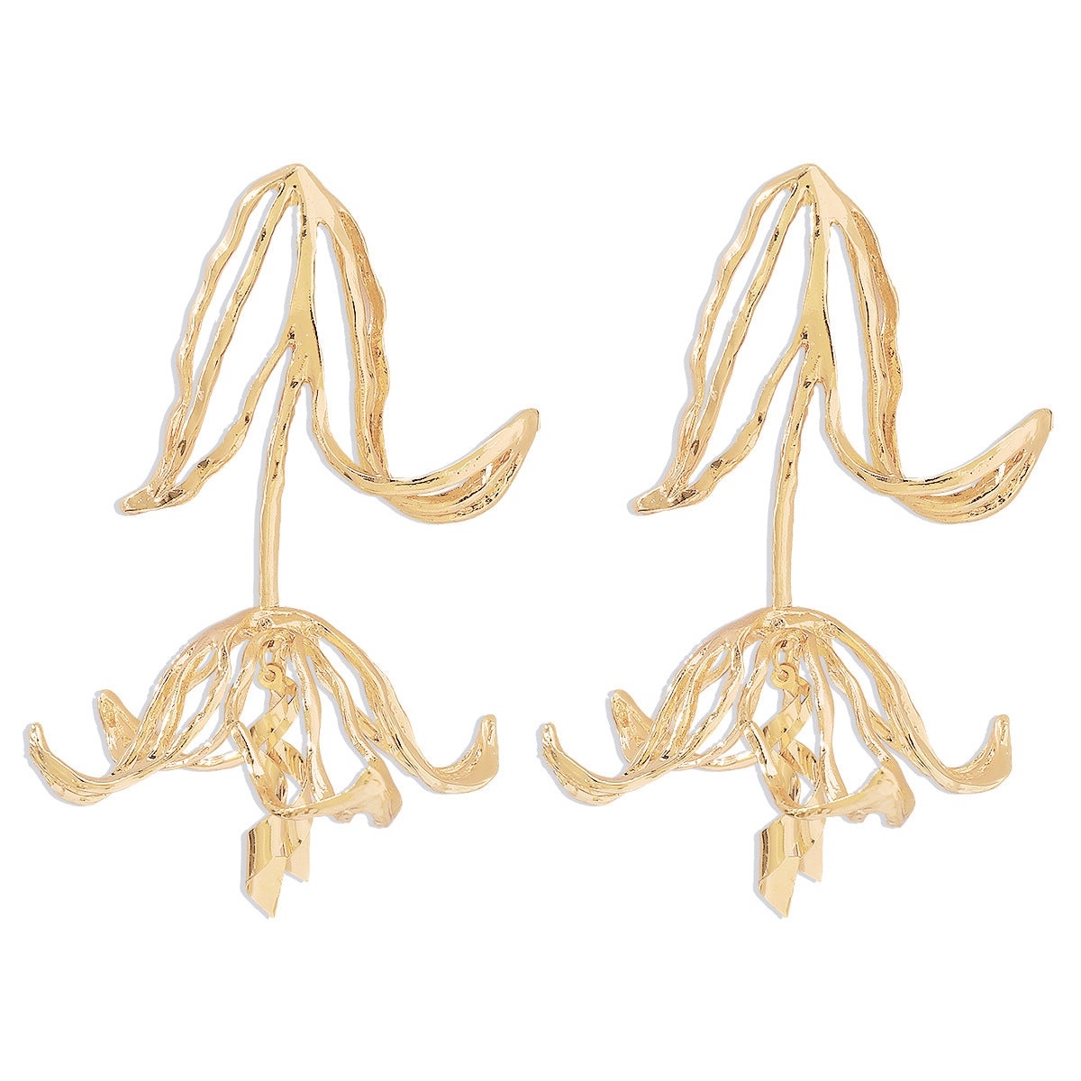 Pendientes de aro de metal geométricos para mujer con acabado galvanizado y diseño brillante irregular