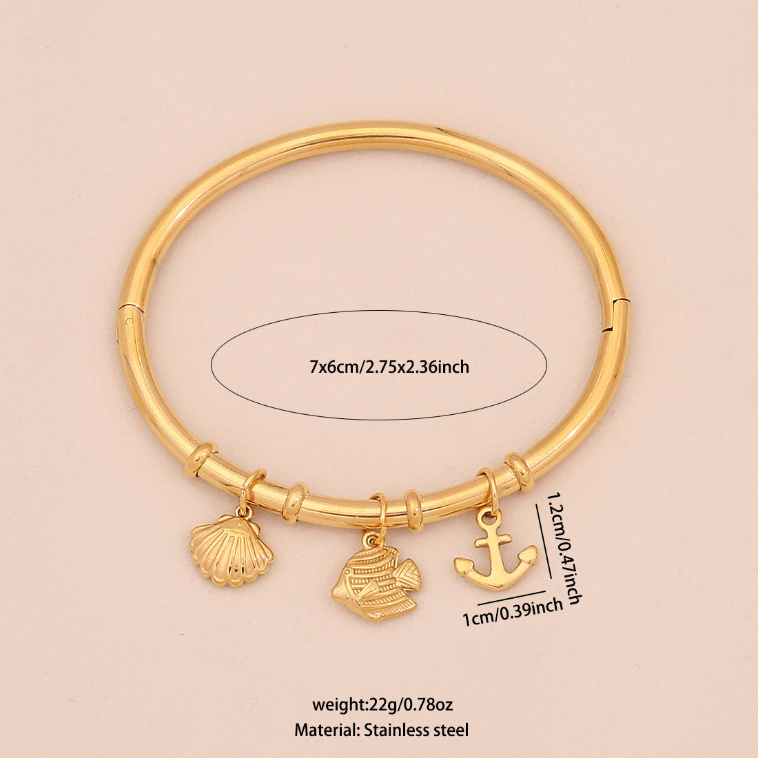 Bracciale personalizzato in acciaio inossidabile con stella marina, conchiglia e farfalla floreale, con finitura placcata