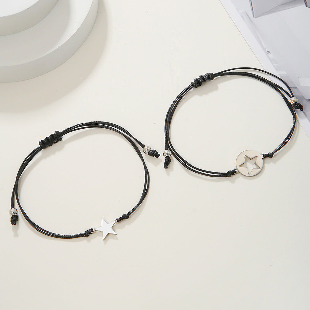 Geometric Star Hollow Plated Stainless Steel Woven Bracelet Set