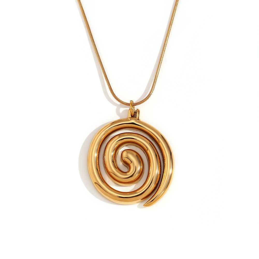 Collar con colgante de espiral geométrica minimalista para mujer de acero inoxidable con chapado en oro de 18 quilates y cadena de serpiente