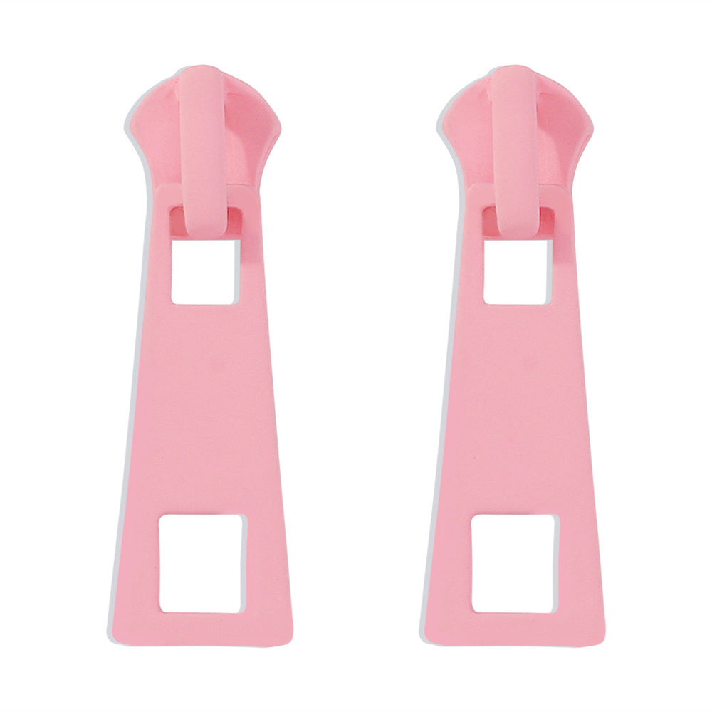 Pendientes de aleación con forma de cremallera minimalistas para mujer con diseño geométrico y acabado galvanizado