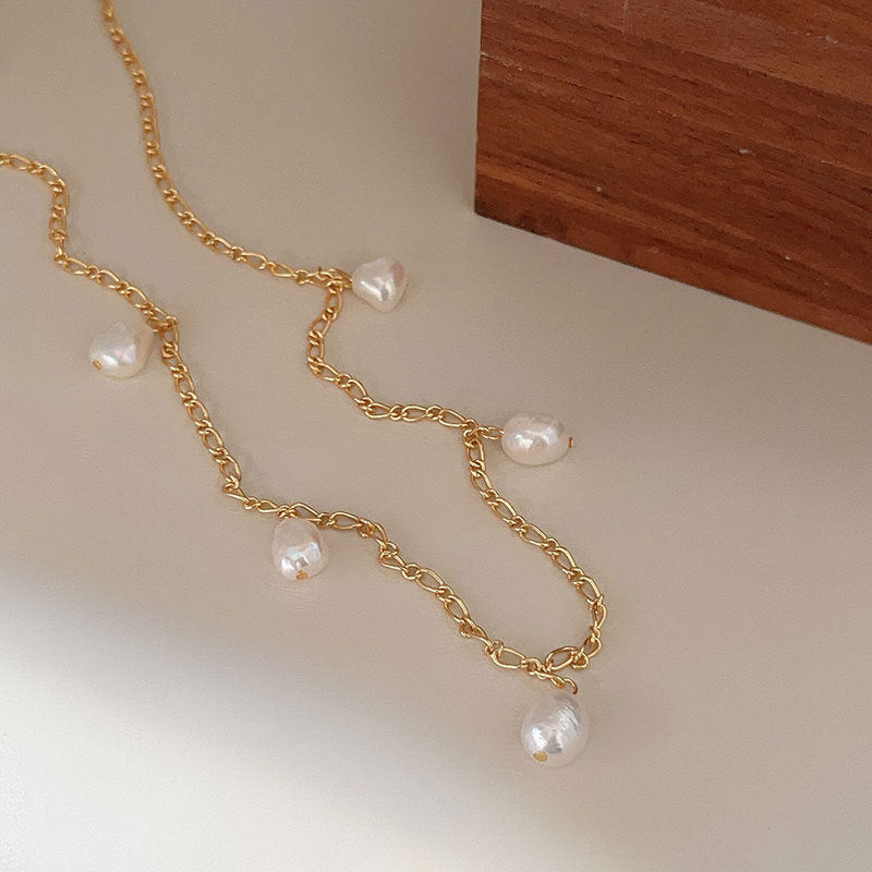 Collana minimalista da donna in argento sterling 925 con perle geometriche