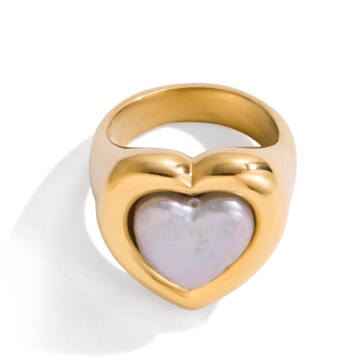 Elegant Heart Geometric Stainless Steel Ring PVD Gold Plated Women's Jewelry