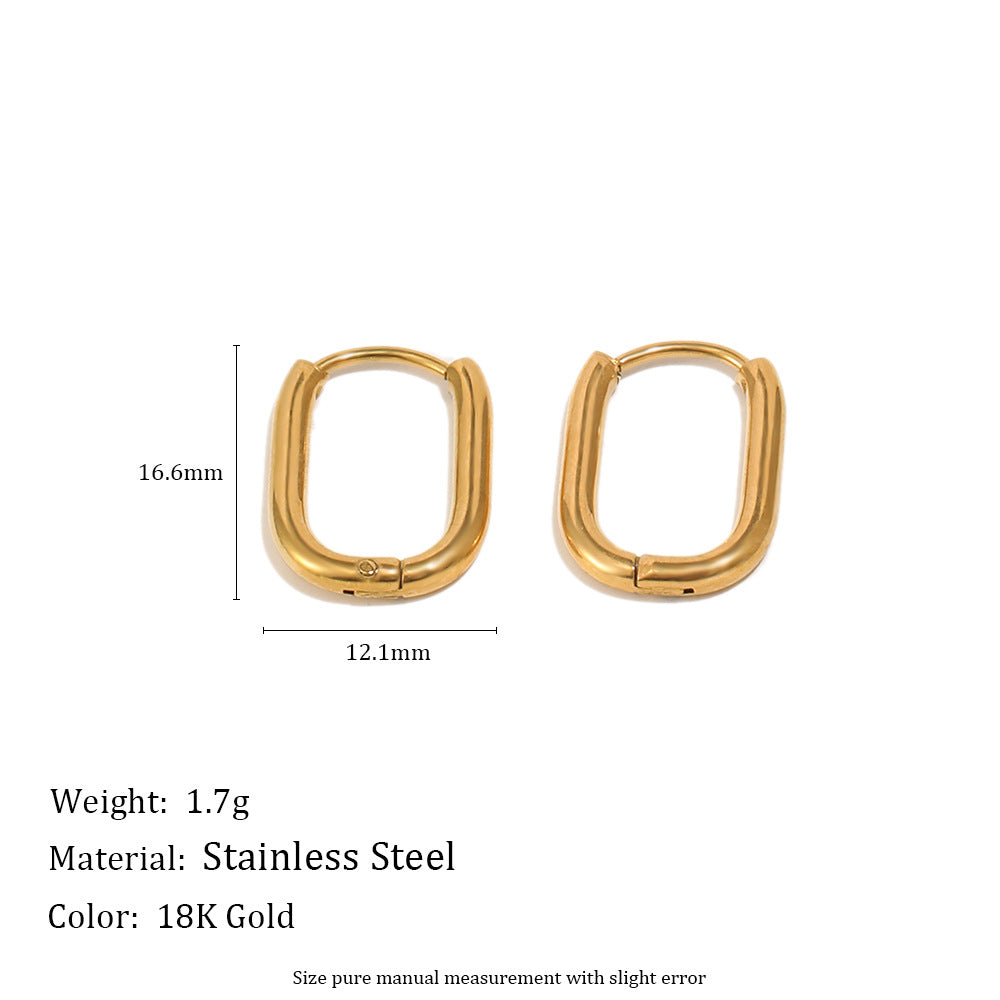 Minimalist 18K Gold Plated Stainless Steel Geometric U-Shaped Hoop Earrings for Women