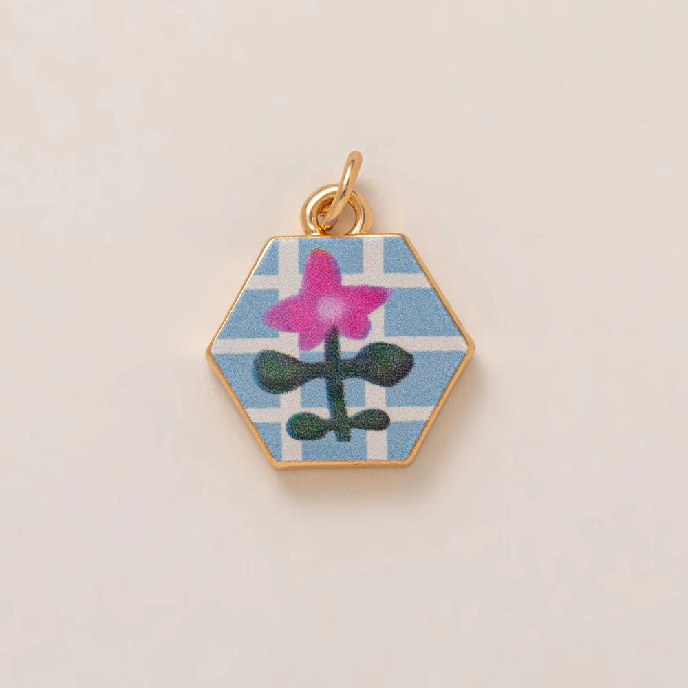 Minimalist Floral Pattern Brass PVD Plated DIY Charm Bar Pendant