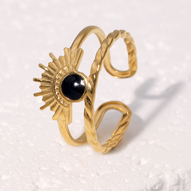 Anello geometrico a ventaglio minimalista vintage in acciaio inossidabile placcato oro 18 carati, aperto regolabile, gioielli da donna