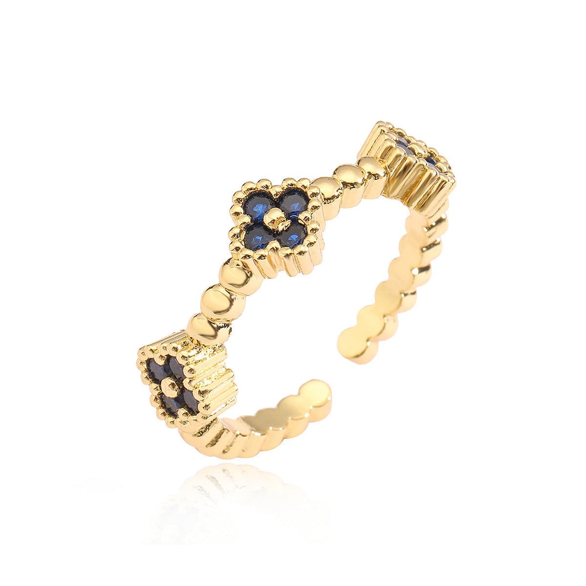 Minimalist Geometric Open Ring for Women Made of Brass with 18K Gold Plating and Zircon Inlay