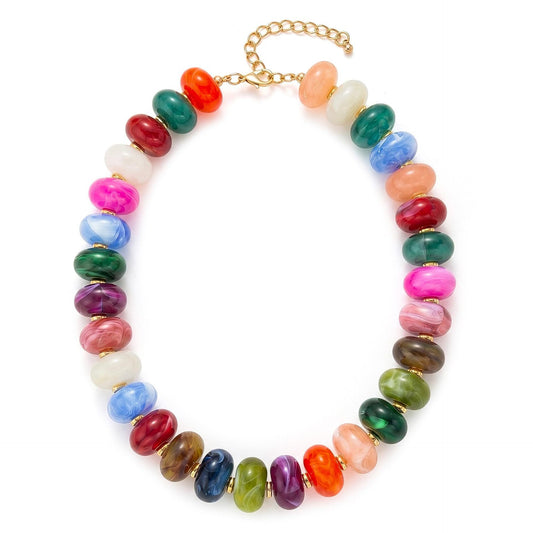 Casual Geometric Round Resin Beaded Necklace for Women Adjustable Collarbone Chain