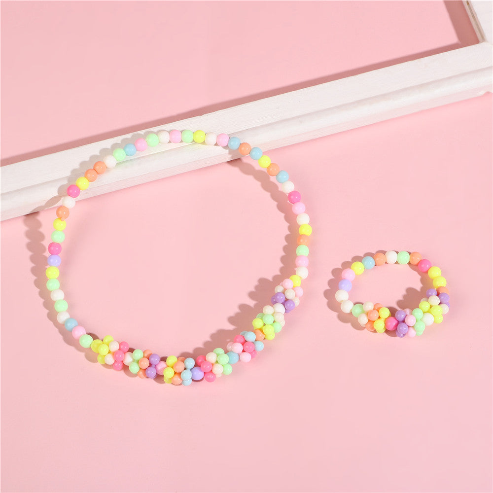 Set di collana e bracciale per bambini con perline, ciondoli a fiocco e fiore, fatti a mano in resina, per bambini da 0 a 10 anni