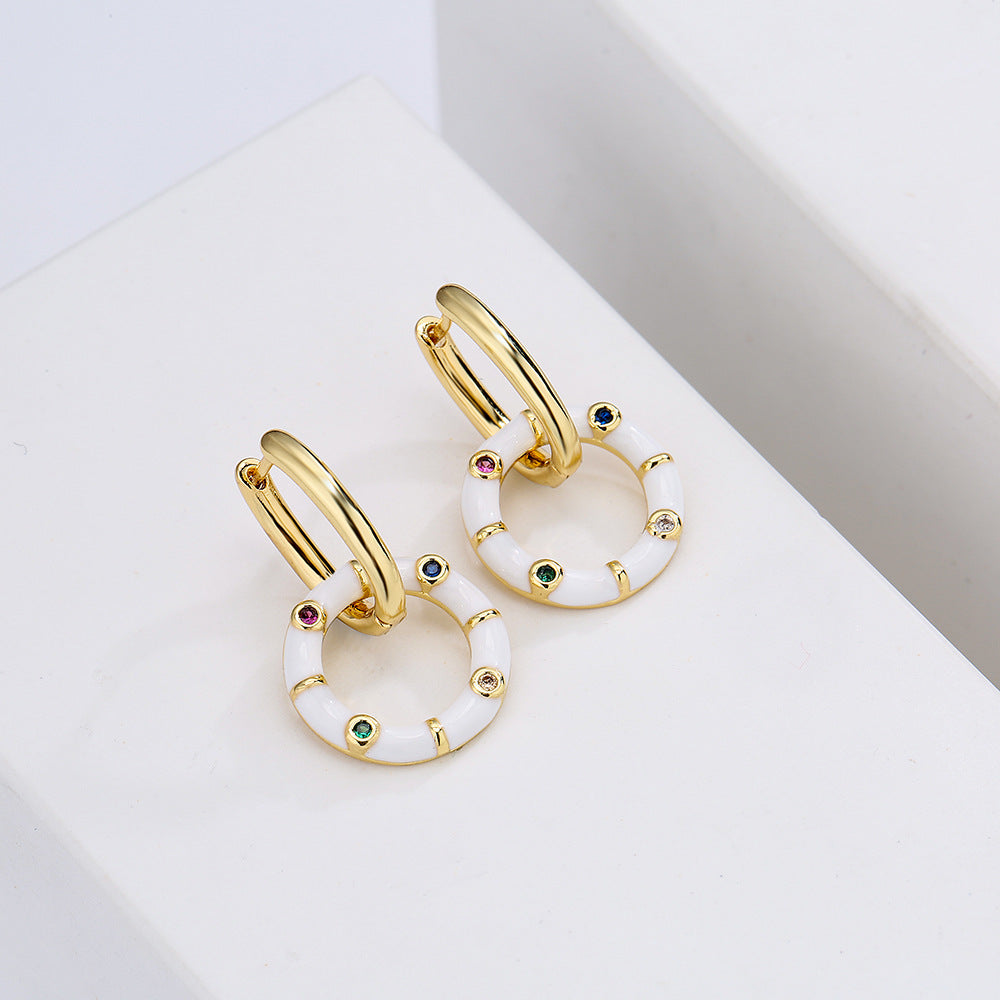 Orecchini Geometri Boho in Rame Placcati Oro 18K con Finitura a Smalto, Dettagli in Strass, Design Fresco e Carino