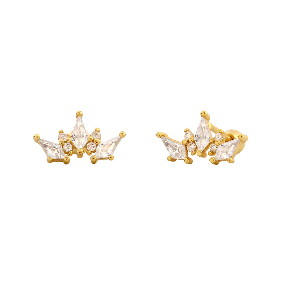 Orecchini a perno con intarsio in zirconi cubici a corona in argento sterling 925 Sweet Streetwear da donna