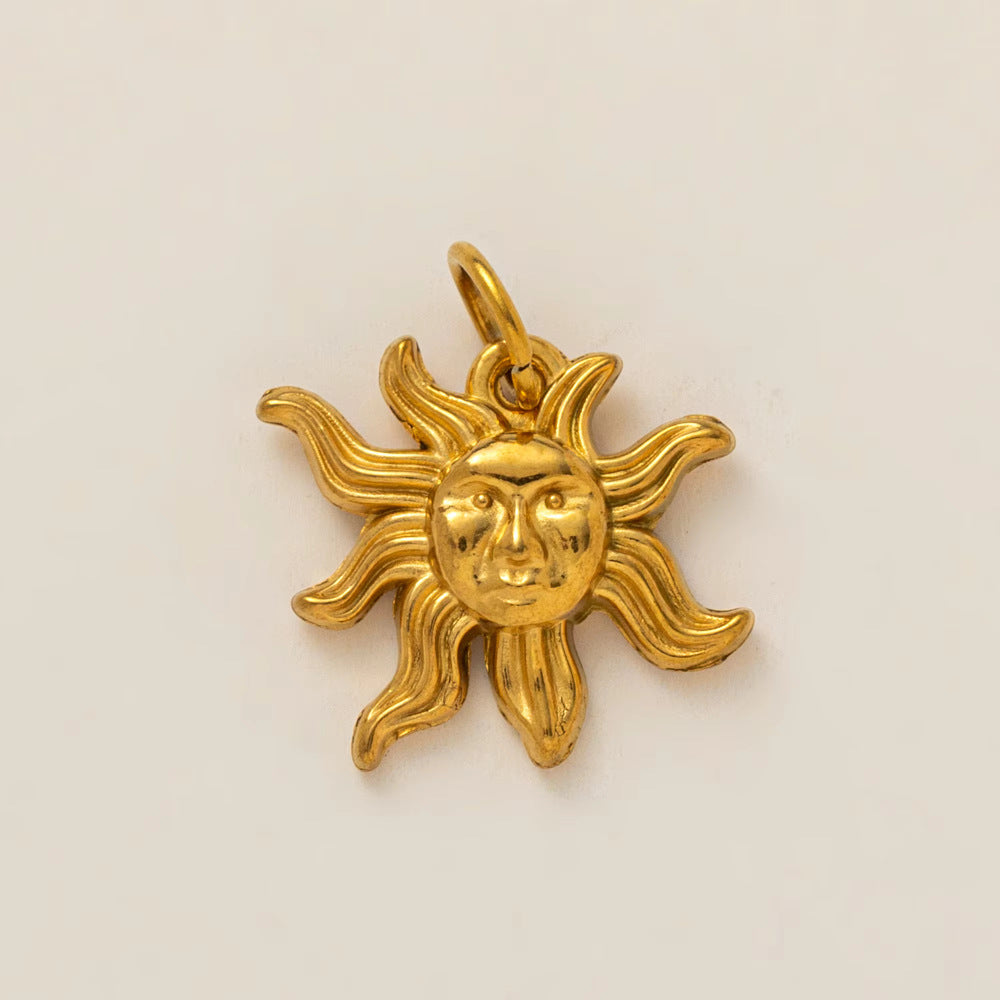 Vintage 18K Gold Plated Stainless Steel Star Cubic Zirconia Pendant Charm Bar PVD