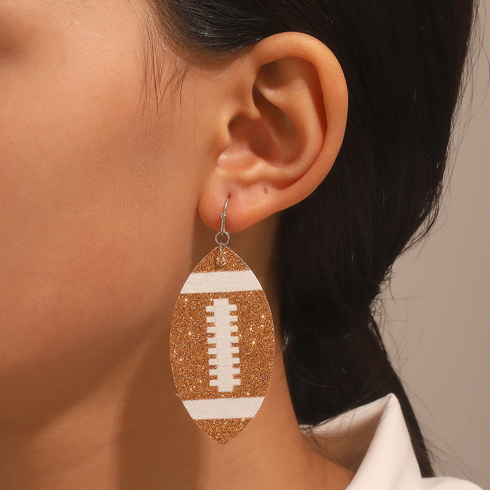 Vintage Acrylic Heart Stud Earrings with Sports Ball Print for Women