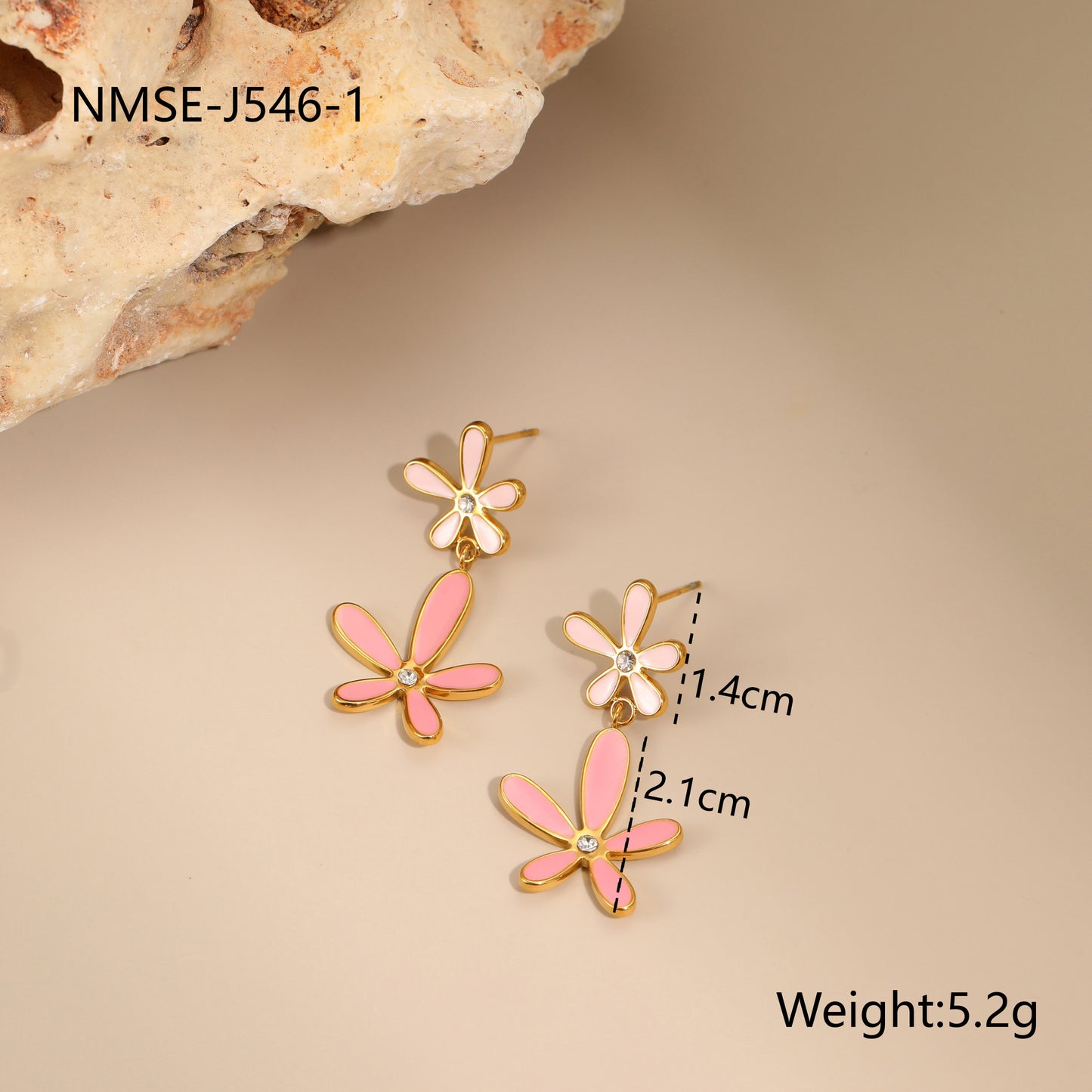 Conjunto de collar, pulsera y pendientes de acero inoxidable con flor de esmalte minimalista de moda para mujer