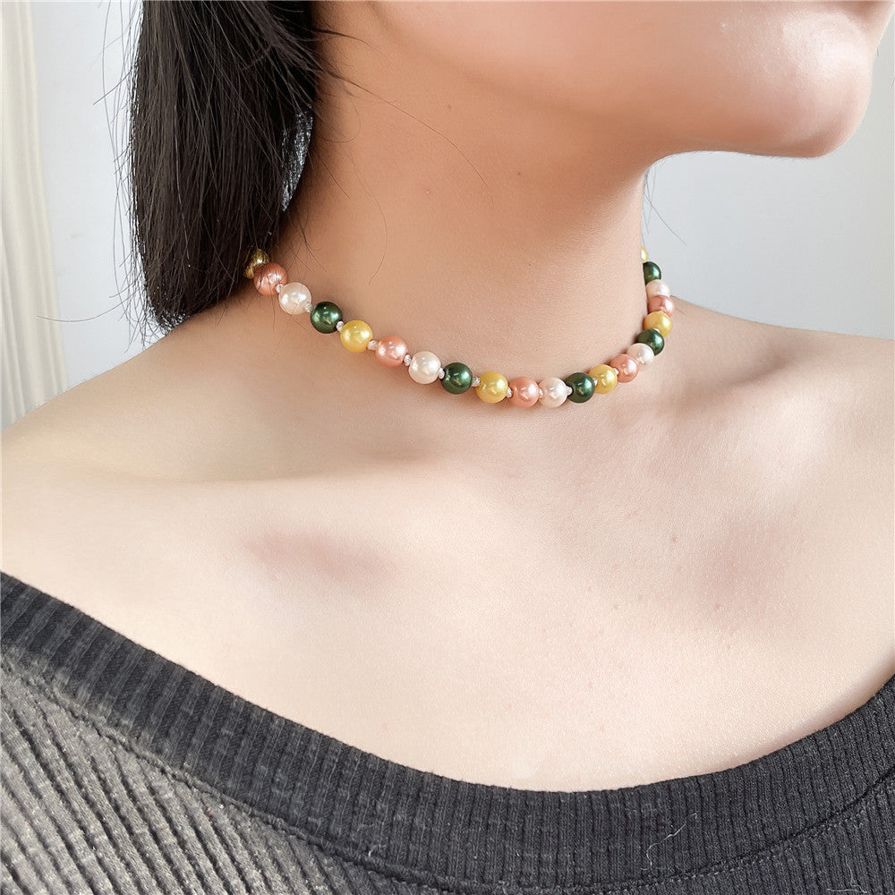 Minimalist Casual Round Pearl Necklace Cable Chain Unisex
