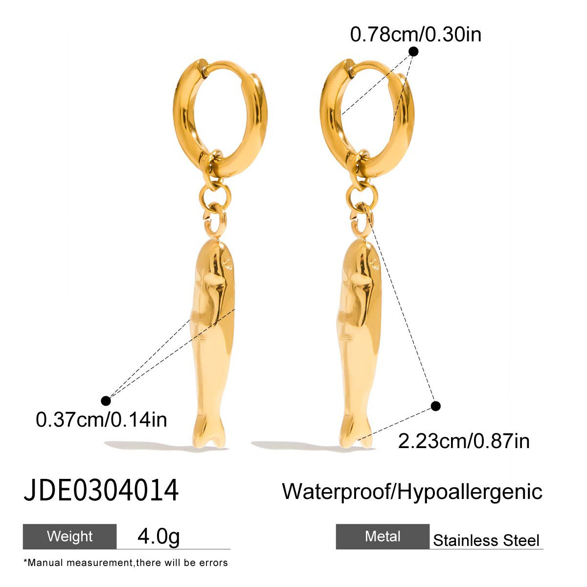 Aretes minimalistas de acero inoxidable con forma de pez y acabado enchapado para mujer, diseño geométrico, moda para uso diario
