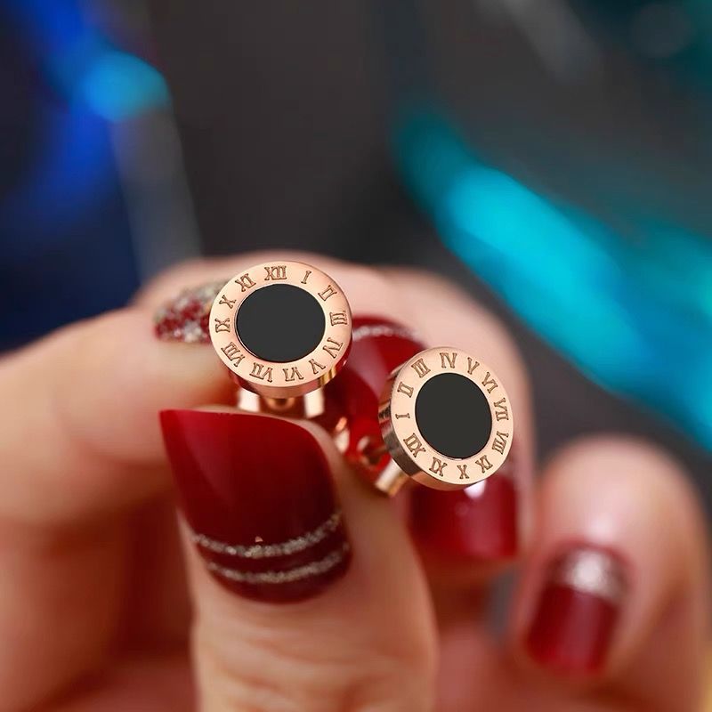 Minimalist Roman Numeral Titanium Steel Stud Earrings for Women with Plated Finish Fashionable Fall Winter Ear Jewelry