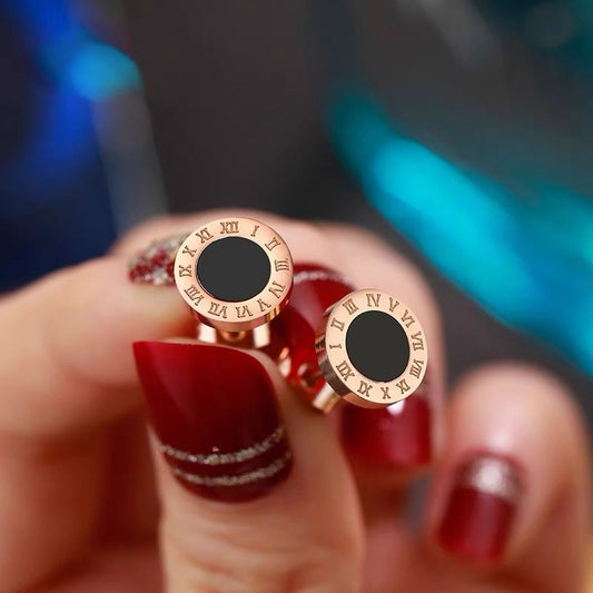 Pendientes de tuerca de acero de titanio con números romanos minimalistas para mujer con acabado chapado, joyería de moda para otoño e invierno