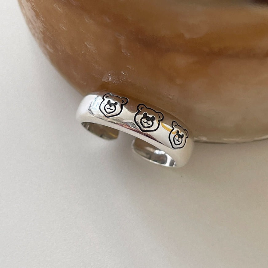 Anello da donna a forma di orsetto, vintage minimalista, in argento sterling 925