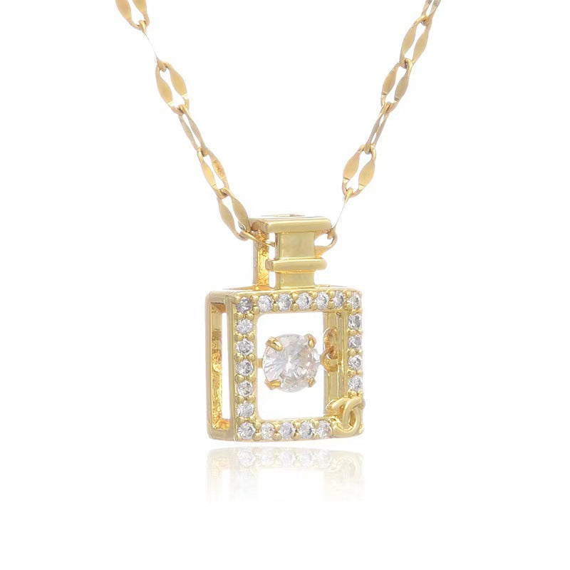 Collana con ciondolo a bottiglia di profumo geometrica minimalista in acciaio al titanio placcato oro 18 carati con catena ritorta da donna