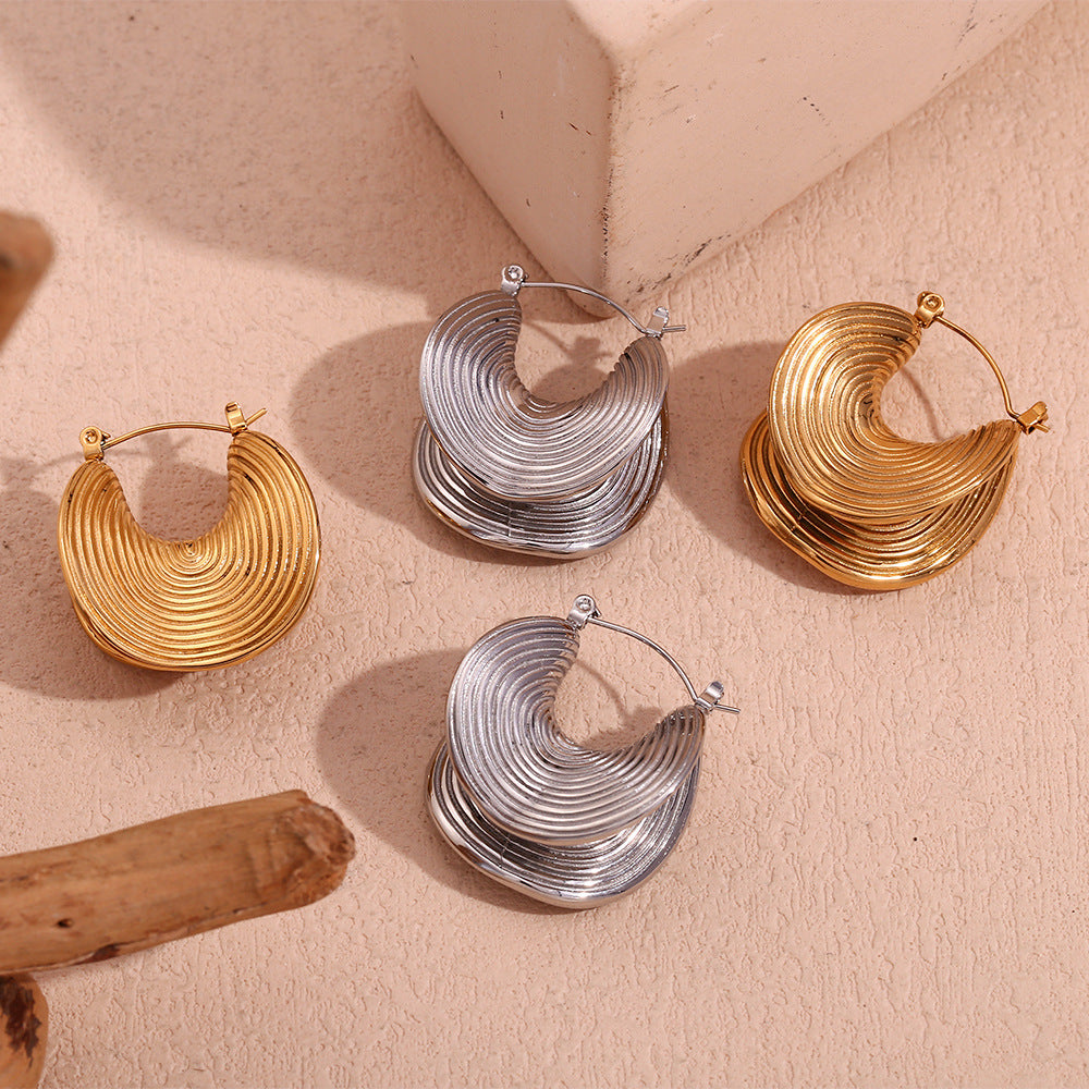 Fashionable Geometric Stainless Steel Earrings with 18K Gold Plating for Women