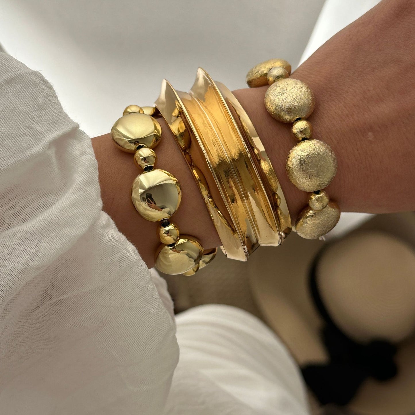 Bracciale a fascia aperta a doppio strato in lega placcata geometrico minimalista