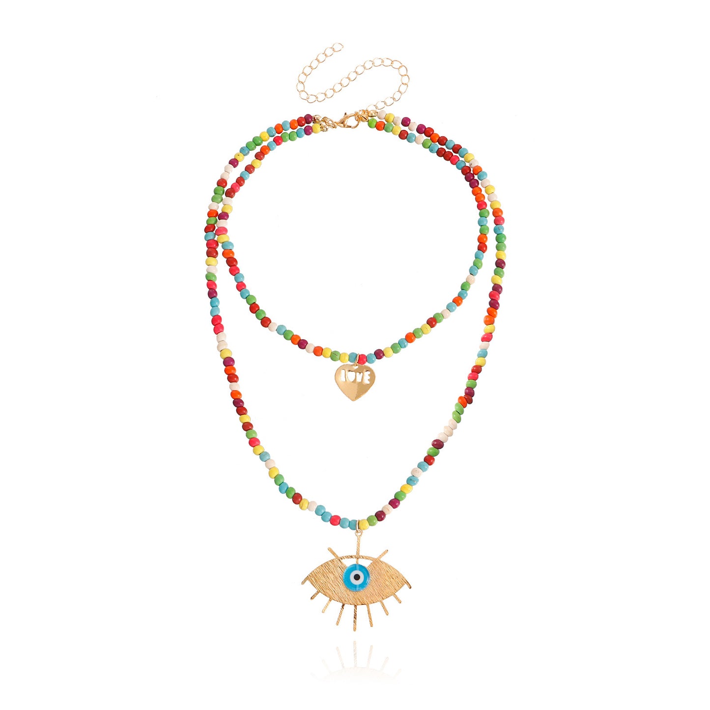 Collana con ciondolo a strati da donna in turchese geometrico con occhio di demone e catena in lega placcata