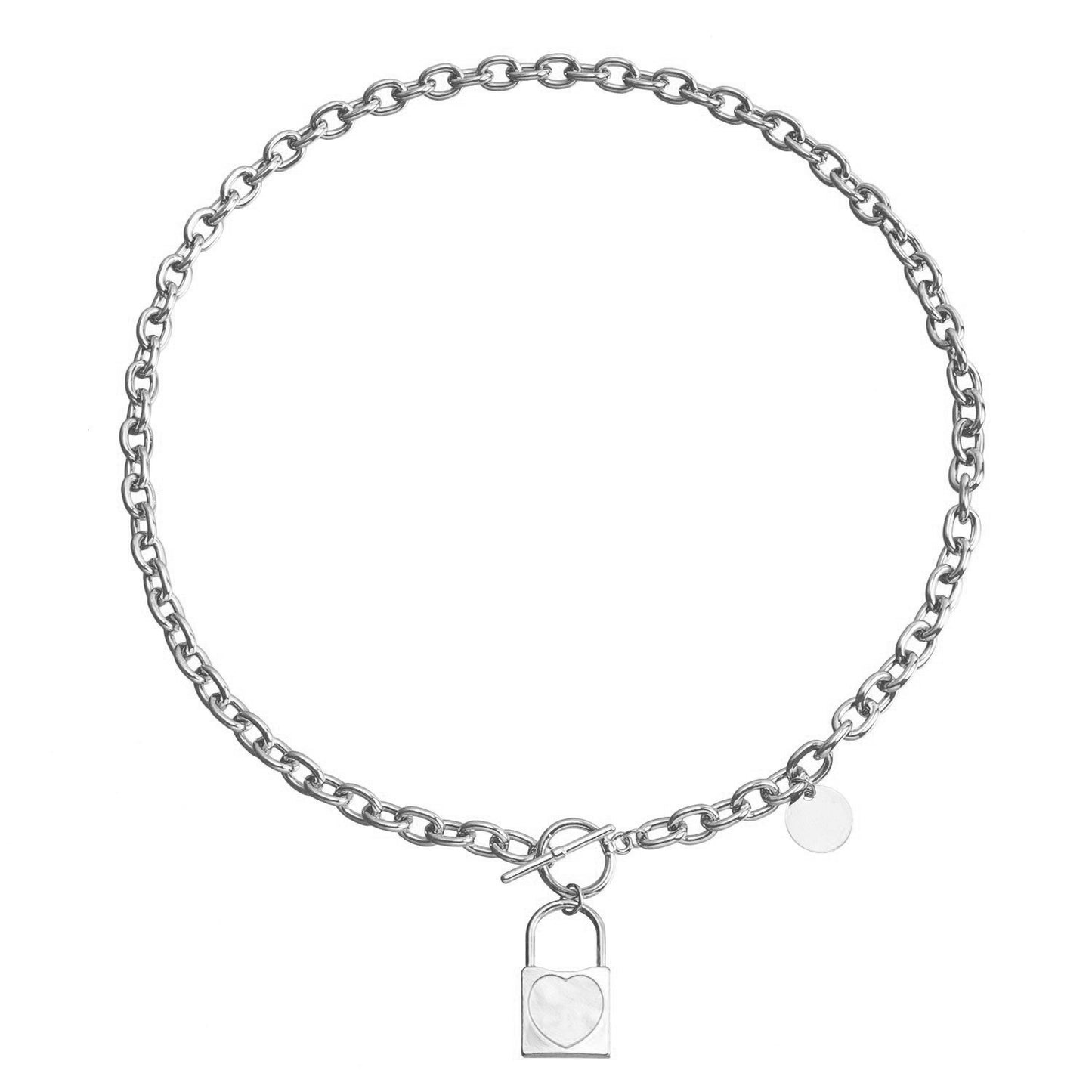 Minimalist Luxury Geometric Black Imitation Mother of Pearl Lock Pendant Aluminum Alloy Chain Necklace for Women