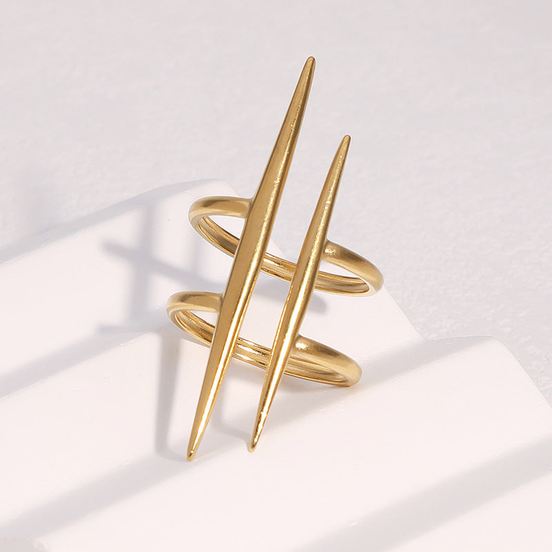 Anello Aperto Geometria Minimal Vintage in Acciaio Inossidabile Placcato Oro 18K con Design Irregolare per Donna