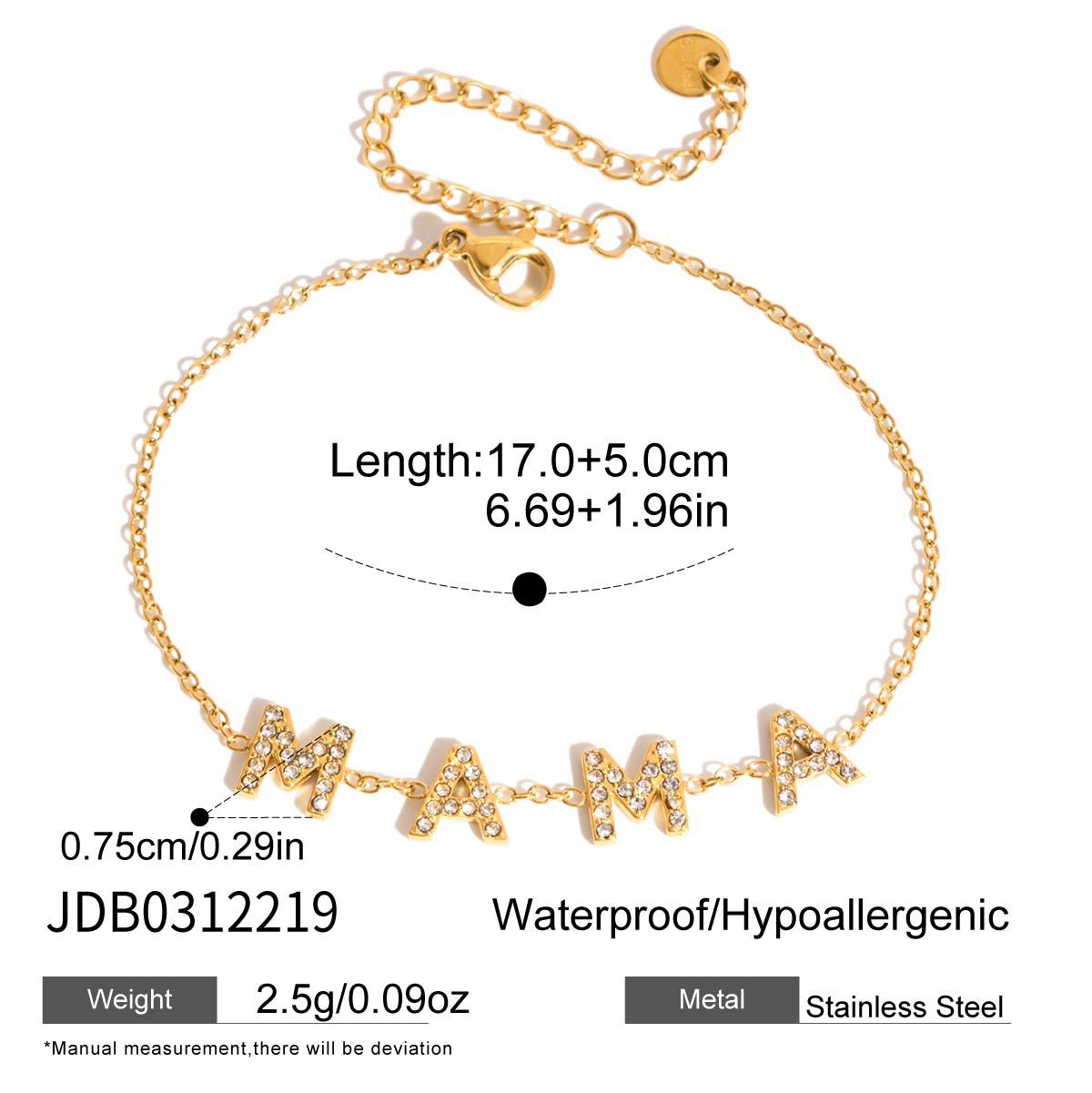 Collar para mujer de acero inoxidable con letras "Mama" geométricas minimalistas y chapado en oro PVD