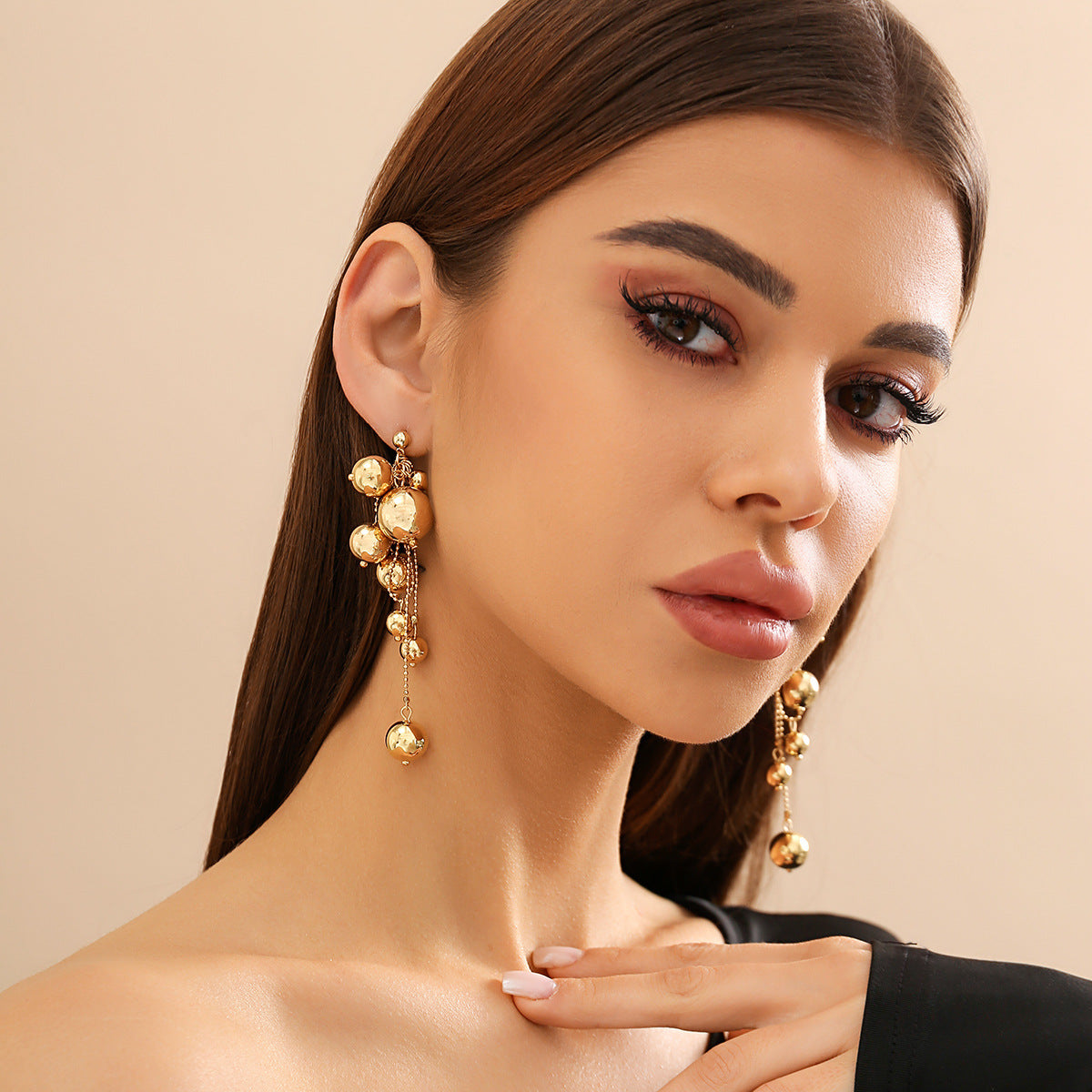 Vintage Bohemian Pearl-Style Tassel Earrings with Geometric Beads and Stainless Steel Posts
