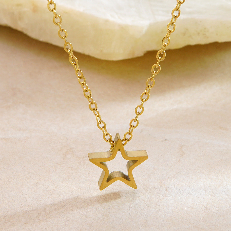 Minimalist Elegant Moon Star Stainless Steel Plated Pendant Necklace and Earring Set for Women