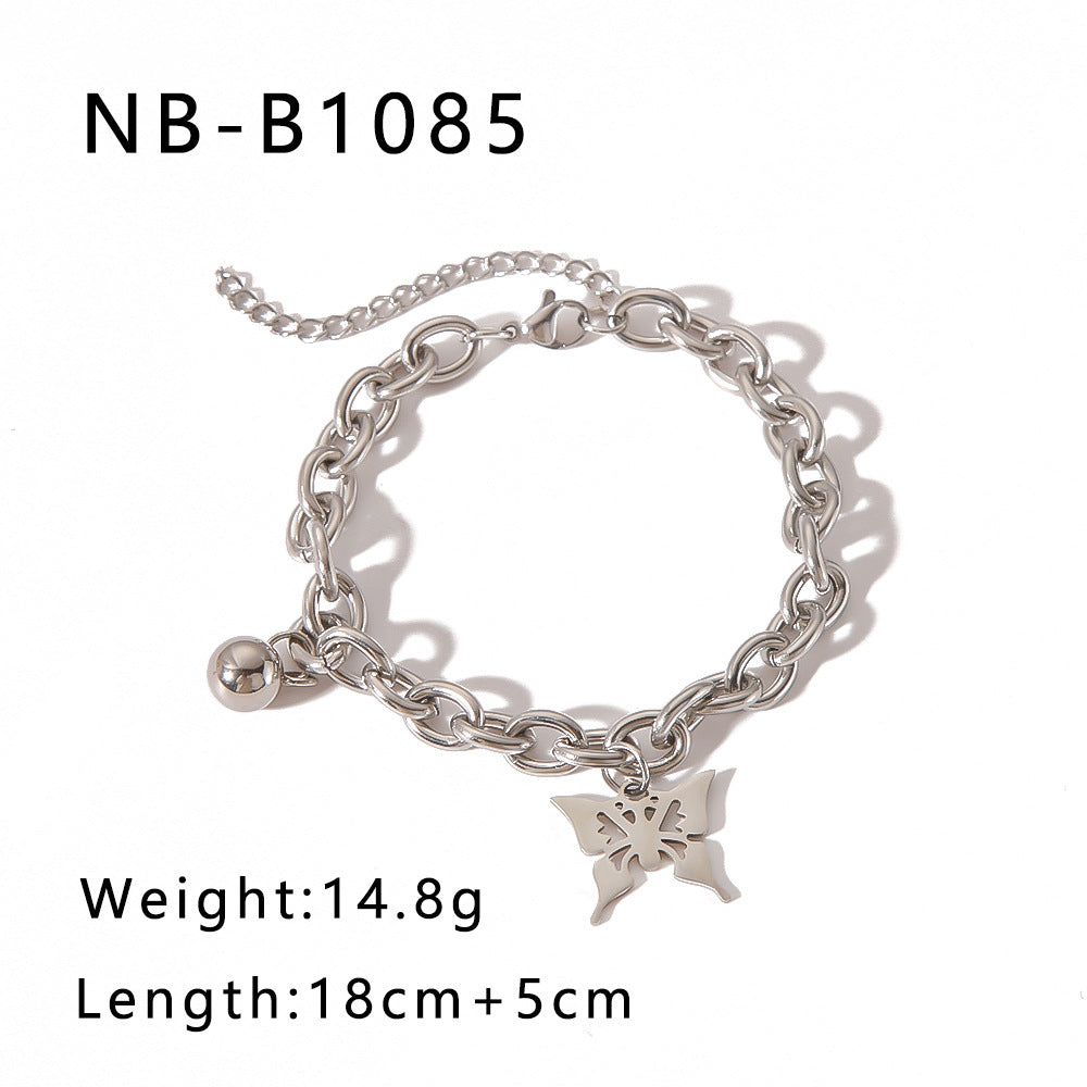 INS Style Butterfly and Cross Pendant Stainless Steel Multi-Layer Cuban Bracelet with Gold Plating for Unisex