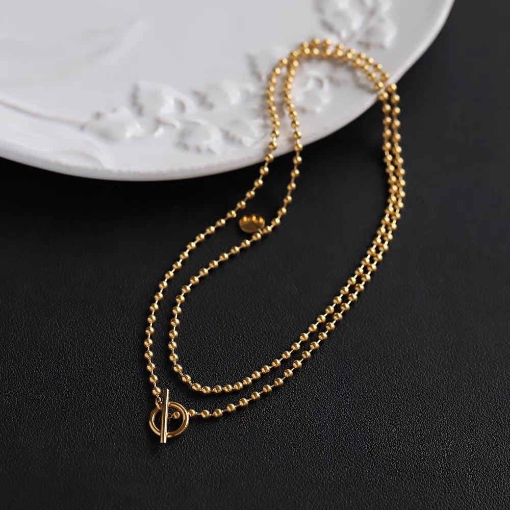 Collar de acero de titanio chapado en oro de 18 quilates con diseño en forma de U de estilo francés vintage para mujer, cadena larga para suéter