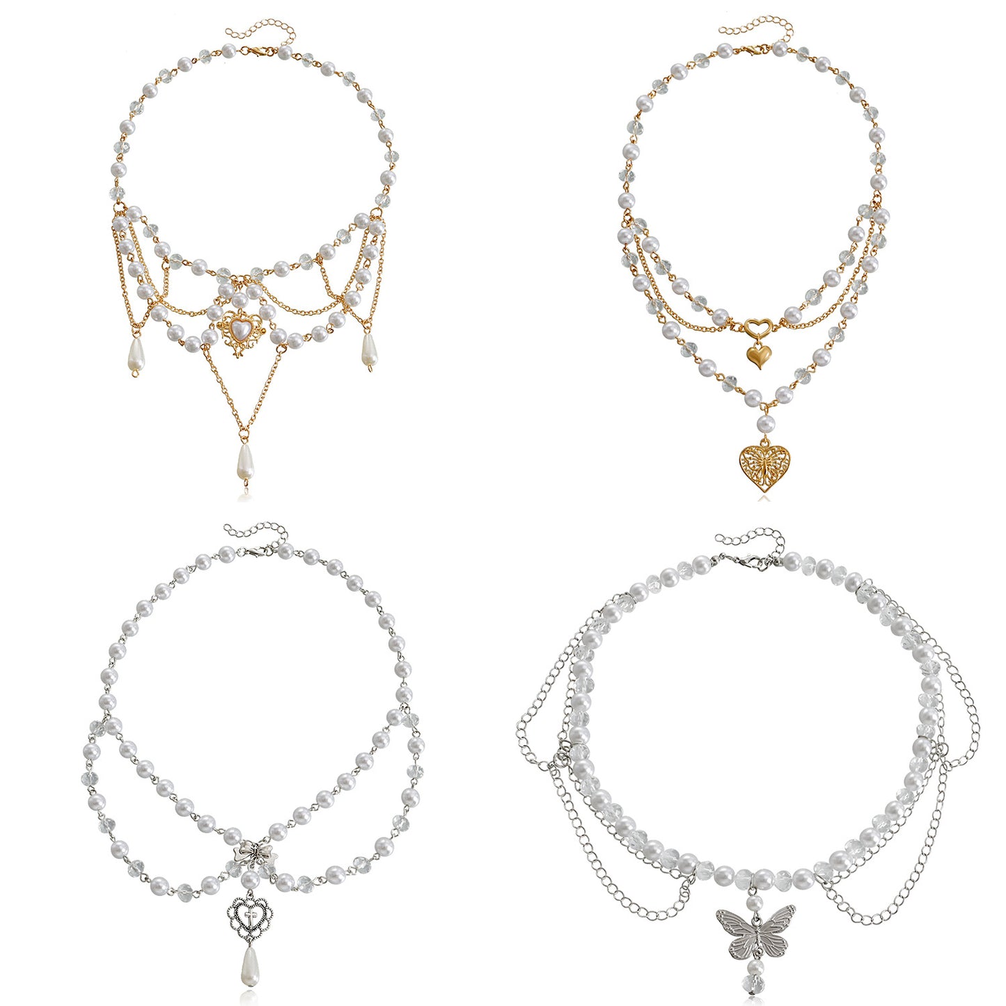 Minimalist Double-Layer Heart Cross Pendant Necklace for Women with Alloy Construction and Electroplated Finish