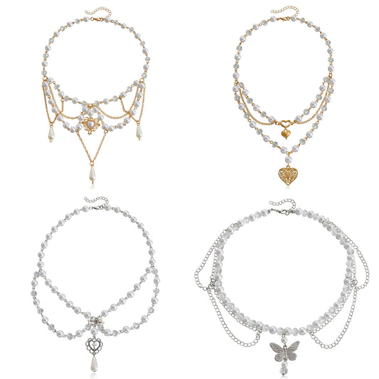 Collana con ciondolo a croce a cuore a doppio strato minimalista da donna con struttura in lega e finitura galvanizzata