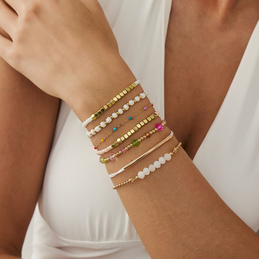 Bohemian Style Geometric Beaded Bracelet with Colorful Miyu Beads and Electroplated Finish for Women