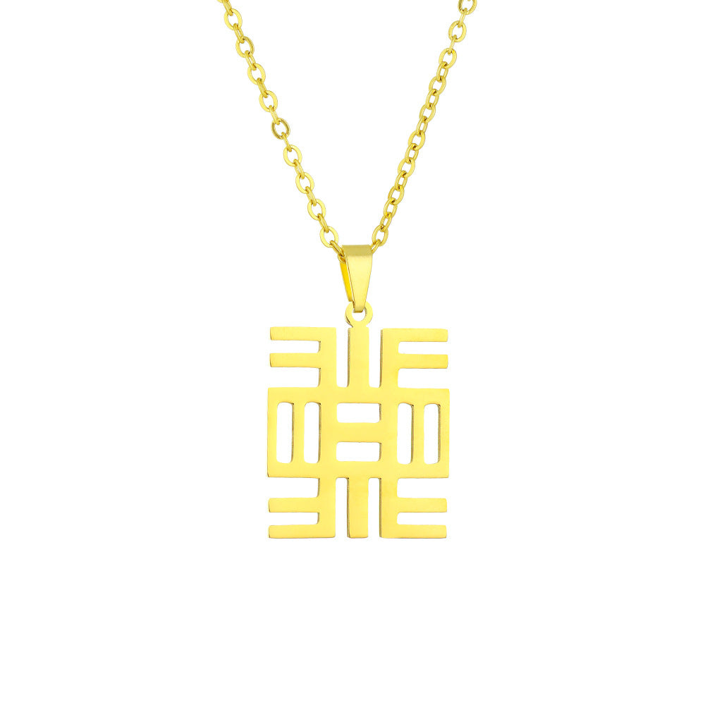 Collana con ciondolo etnico geometrico in acciaio inossidabile con finitura placcata, unisex