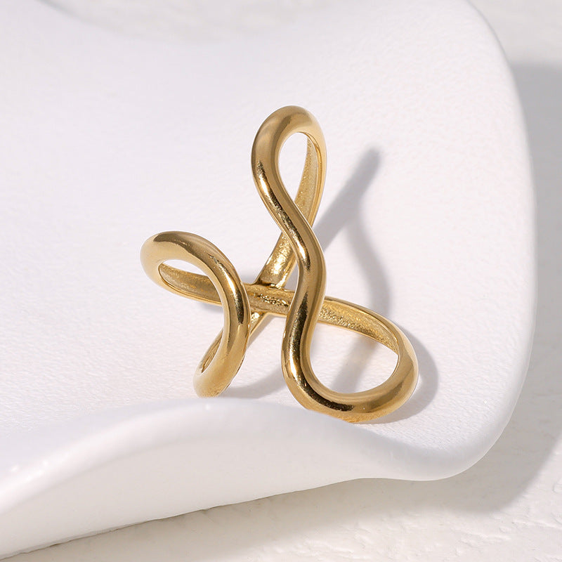 Minimalist Geometric Line Design Stainless Steel Adjustable Finger Ring for Women