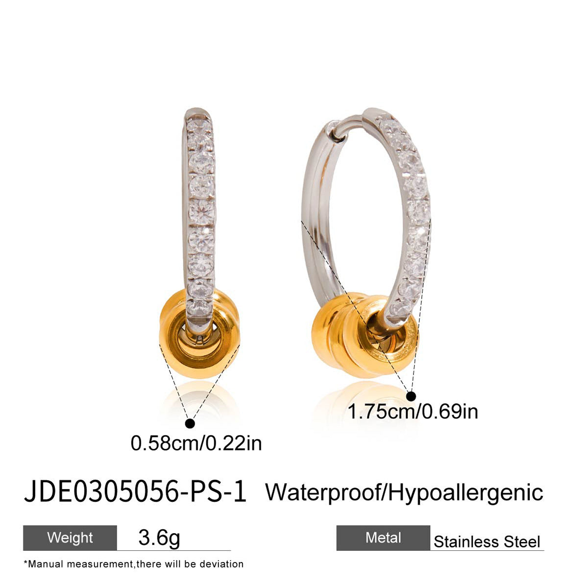 Orecchini a Cerchio Minimalisti Geometrici in Acciaio Inossidabile con Intarsio di Strass per Donna, Gioielli per Orecchie in Acciaio al Titanio Placcato Ipoallergenico