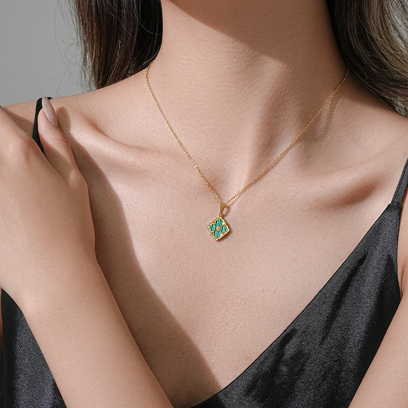Minimalist Rhombus-Shaped Titanium Steel Necklace Set with Earrings and Bracelet, Vacuum-Plated 18K Gold Finish, Snake Chain