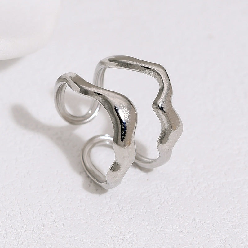 Minimalist Geometric Round Plated Stainless Steel Open Ring for Women