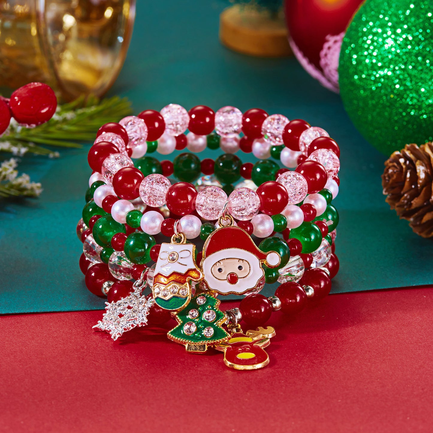Bracciale Elasticizzato da Donna con Lettere, Fiocchi di Neve e Alci Natalizi Minimalisti, in Lega di Zinco, Fatto a Mano, Gioielli per le Feste