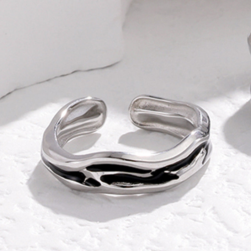 Minimalist Stainless Steel Adjustable Couple Rings with Enamel Finish, Irregular Shape Stackable Fashion Rings for Men and Women