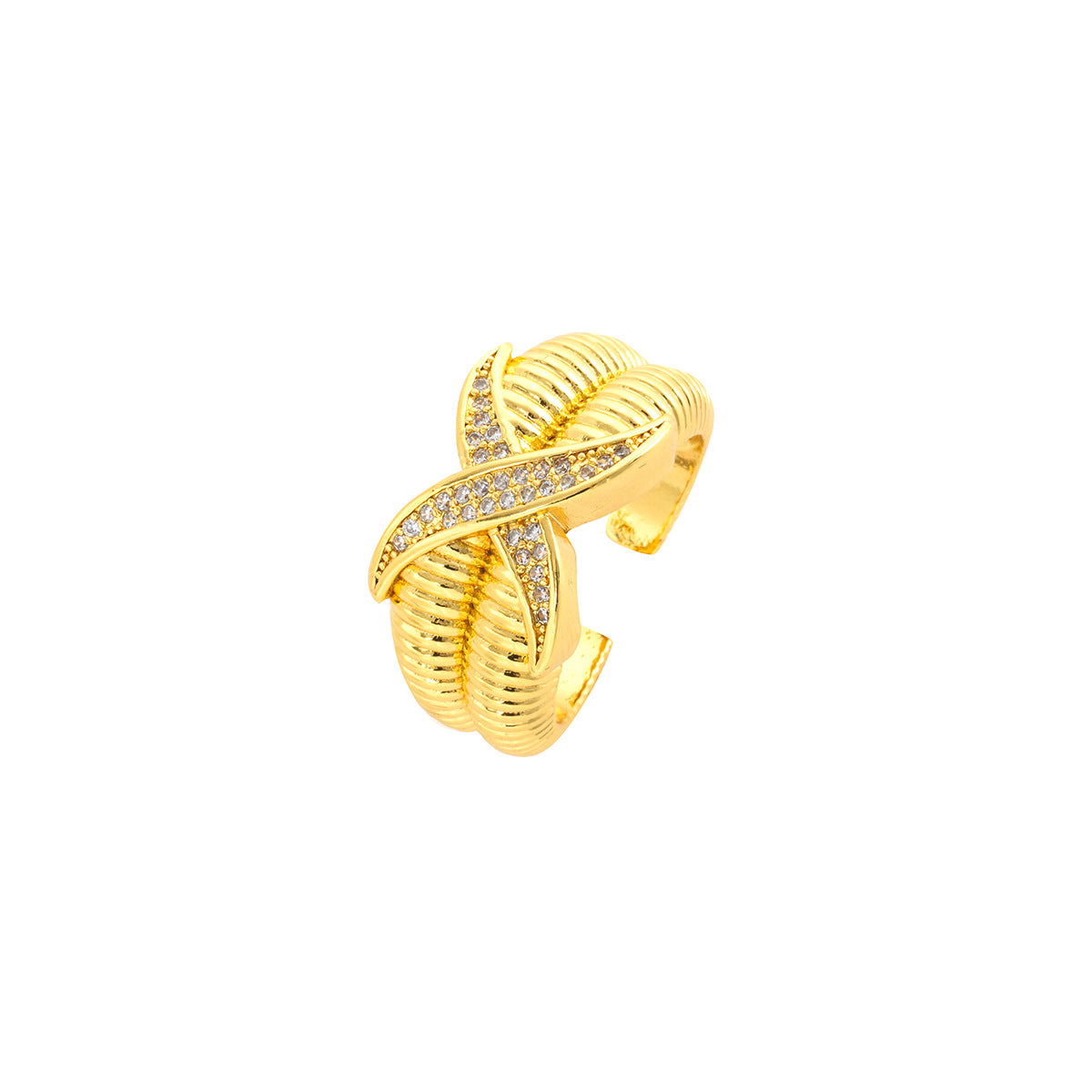 Anello Regolabile Geometrico Minimalista da Donna con Accenti in Zirconia in Rame Placcato Oro