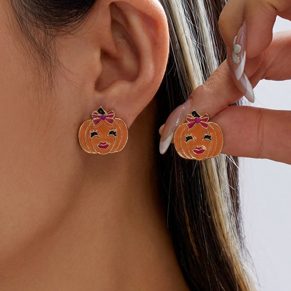 Halloween Punk Geometric Alloy Plated Earrings Set with Pumpkin and Black Cat Designs for Women