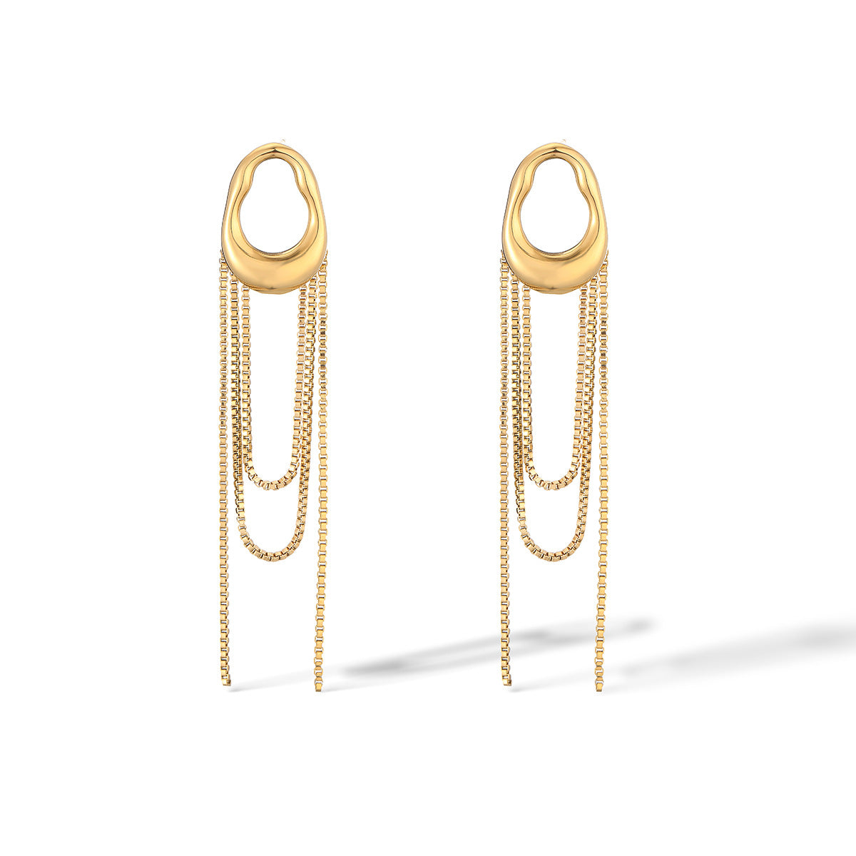 Minimalist 18K Gold Plated Geometric Stainless Steel Tassel Earrings for Women